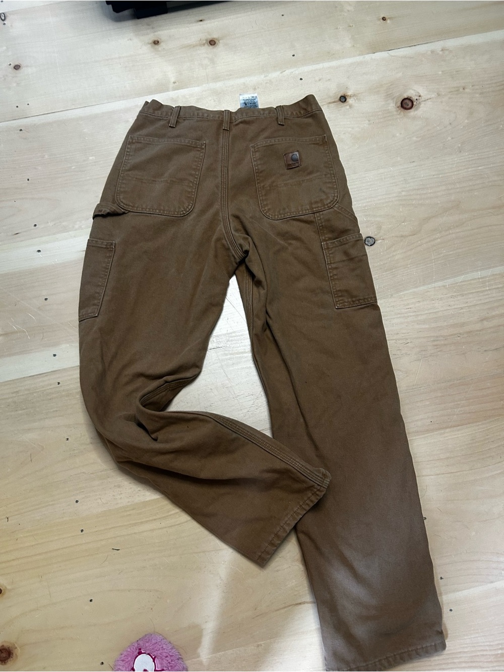 Carhartt Brown Cargo Work Pants - Utility Pocket Trousers Fleece Lines 32 x 32